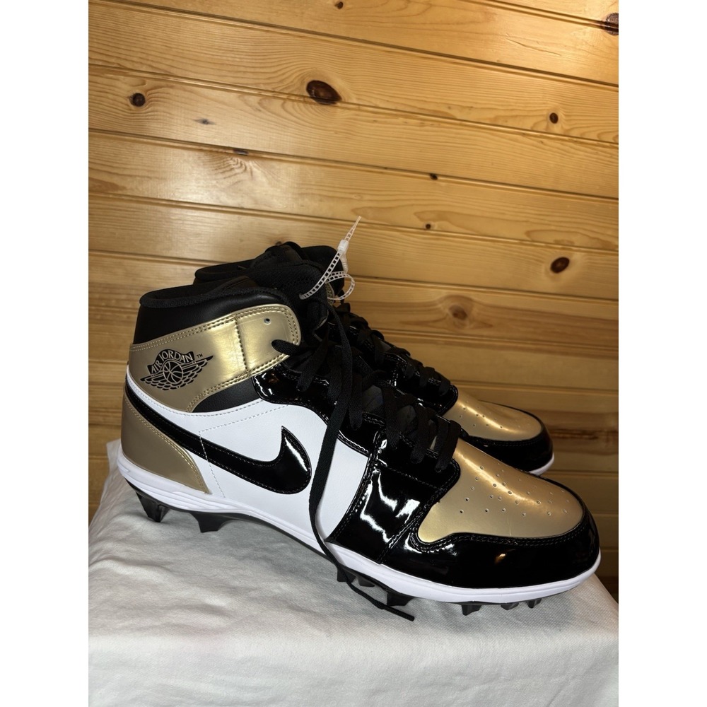 Nike Air Jordan 1 Mid TD Football Cleat Black & Gold FJ6805-701 Men Size 16 NEW!